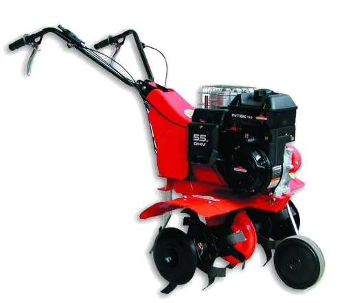 Apache Heavy-duty tiller Euro 5 with Briggs & Stratton engine and heavy-duty rotors for efficient soil tilling.
